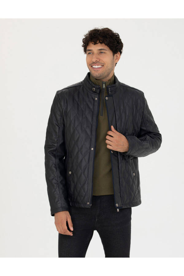 Navy Leather Jacket 50280282-200 - 3