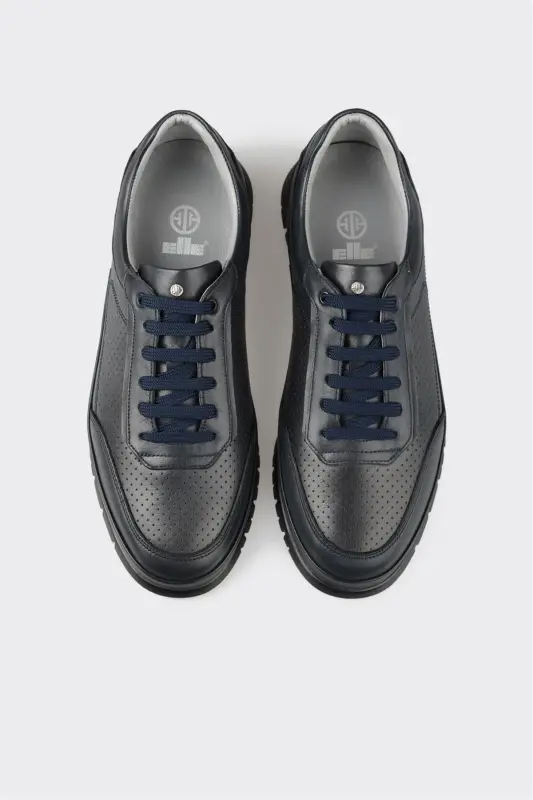 Navy Leather Men's Casual Shoe-Navy - 4