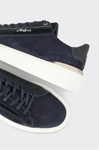 Navy Leather Men's Sneaker-Navy - ELLE SHOES (1)