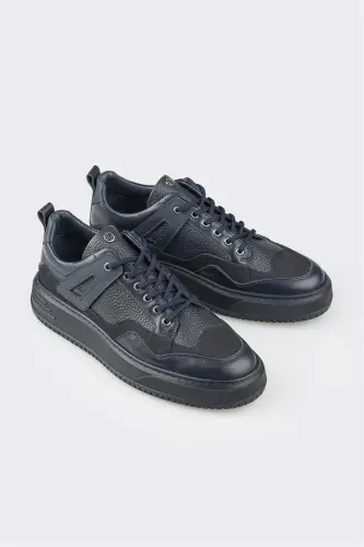 Navy Leather Men's Sneakers - ELLE SHOES (1)