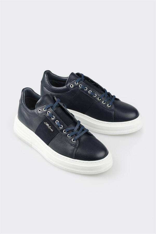 Navy Leather Men's Sneakers - 2