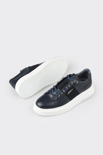 Navy Leather Men's Sneakers - 3
