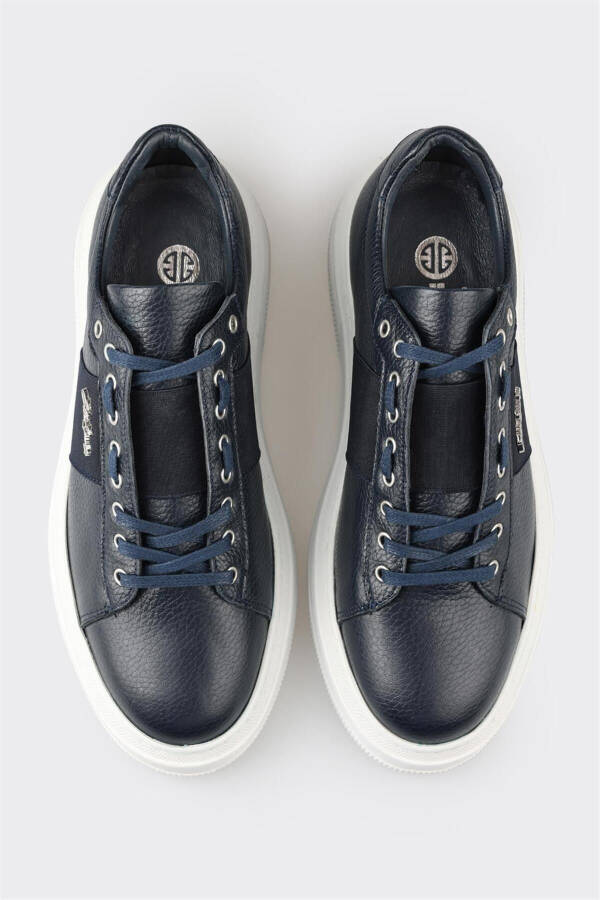 Navy Leather Men's Sneakers - 4