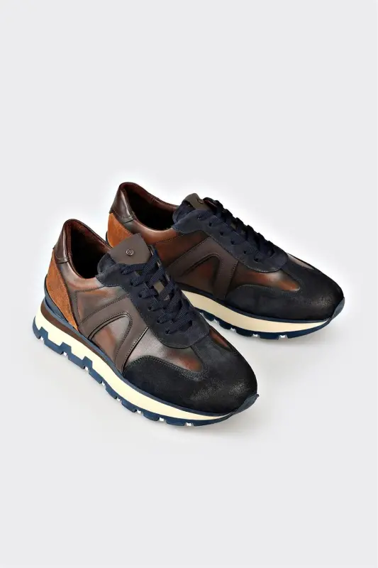 Navy Leather Men's Sneakers - 2