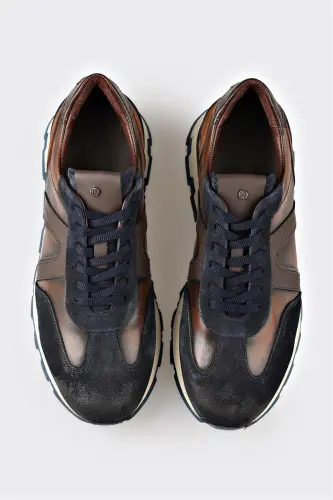 Navy Leather Men's Sneakers - 4