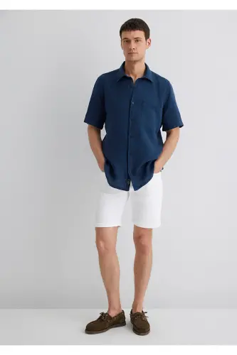Navy Linen Shirt Regular Fit / Normal Cut 0 - 3
