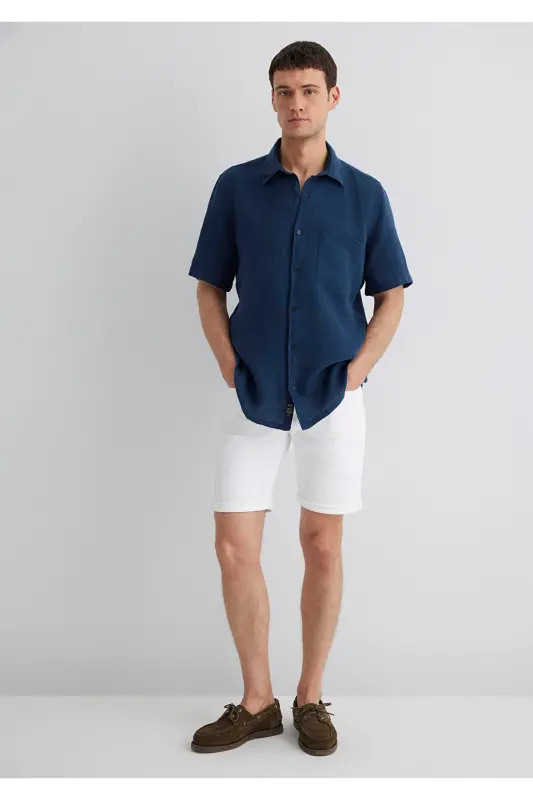 Navy Linen Shirt Regular Fit / Normal Cut 0 - 3