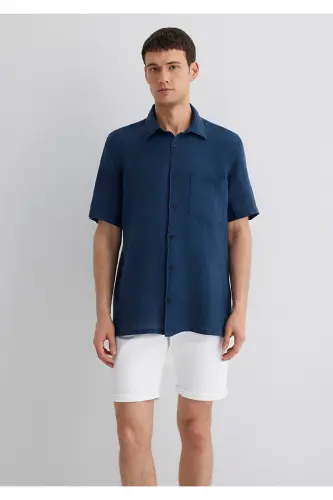 Navy Linen Shirt Regular Fit / Normal Cut 0 - 4