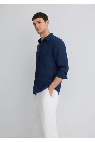 Navy Linen Shirt Slim Fit - MAVI (1)