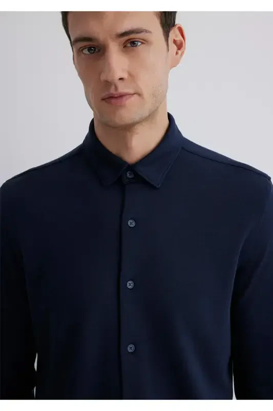 Navy Lyocell Shirt Slim Fit / Slim Fit 02115 - 5