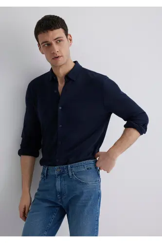Navy Lyocell Shirt Slim Fit / Slim Fit 02115 - 1