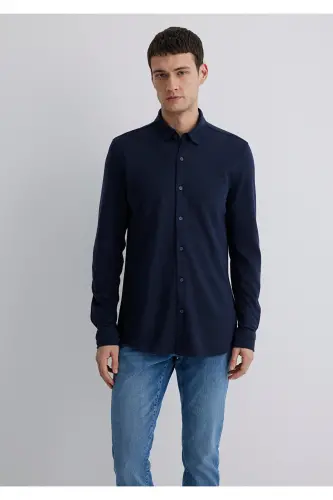 Navy Lyocell Shirt Slim Fit / Slim Fit 02115 - 3