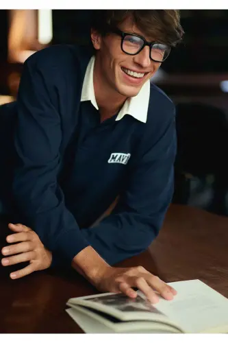Navy polo sweatshirt with logo print. 0s10172-70497 - 1