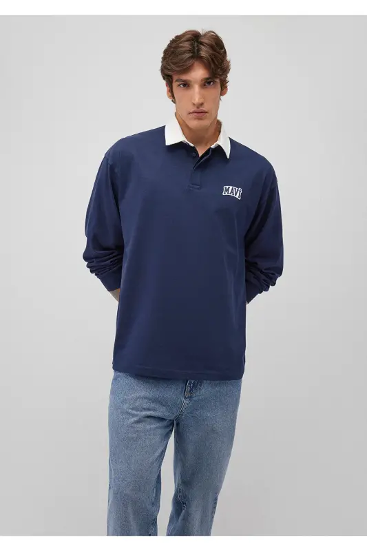 Navy polo sweatshirt with logo print. 0s10172-70497 - 3