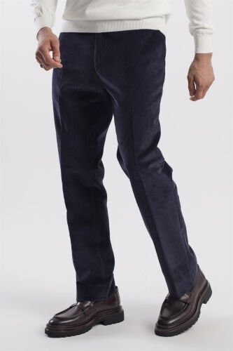 Navy Regular Fit 100% Cotton Velvet Trousers - Modazone (1)