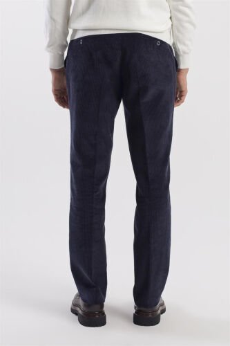 Navy Regular Fit 100% Cotton Velvet Trousers - 4