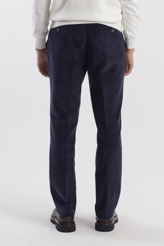 Navy Regular Fit 100% Cotton Velvet Trousers - 4