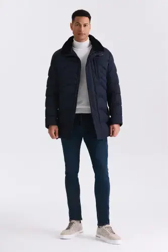Navy Regular Fit Collared Winter Jacket - JAKAMEN (1)