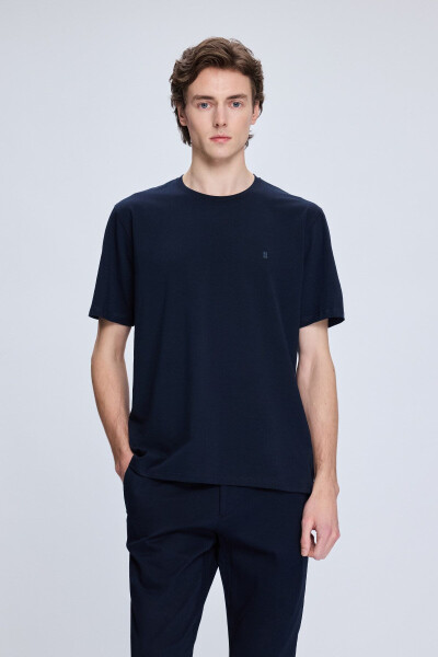 Navy Regular Fit Crew Neck Cotton Knit T-Shirt 