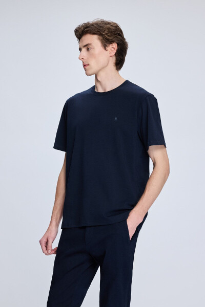 Navy Regular Fit Crew Neck Cotton Knit T-Shirt - 3