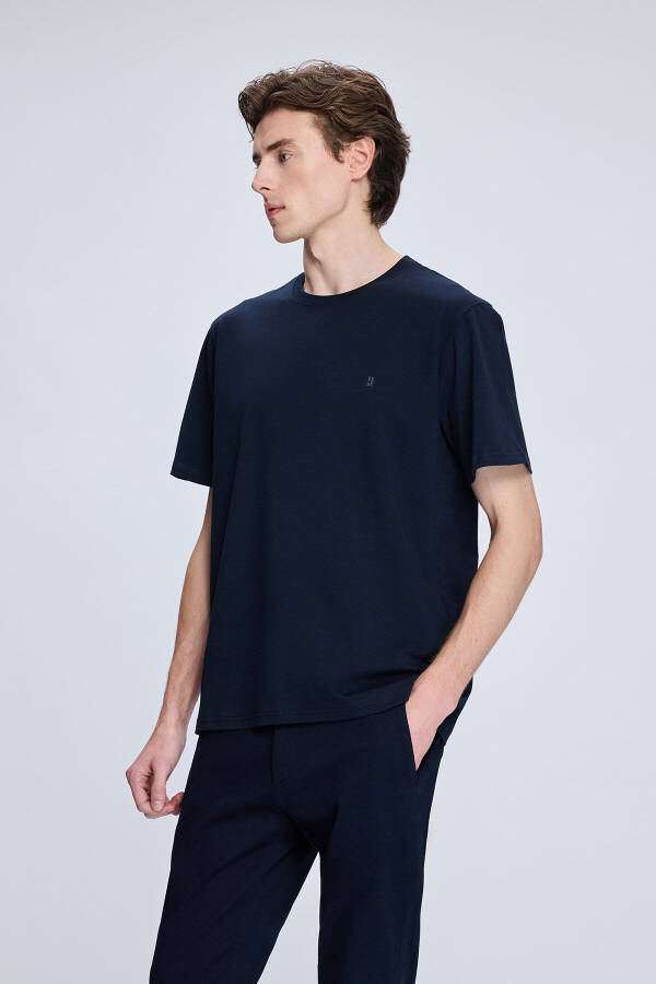Navy Regular Fit Crew Neck Cotton Knit T-Shirt - 3