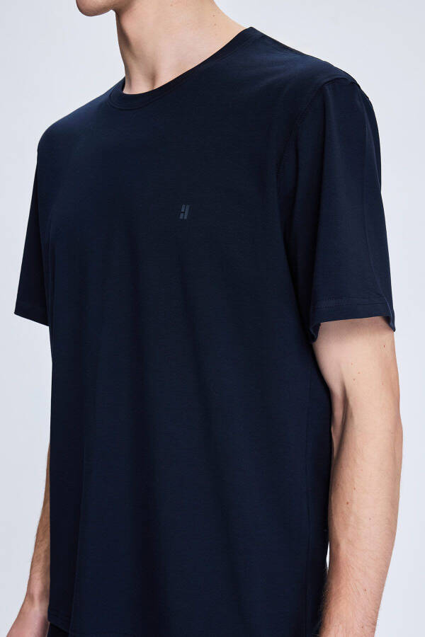 Navy Regular Fit Crew Neck Cotton Knit T-Shirt - 4