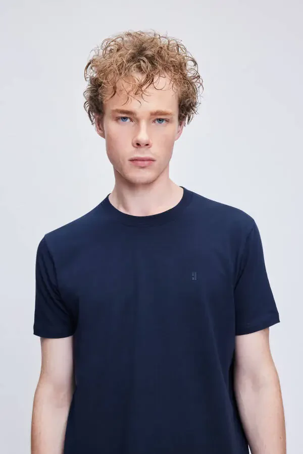 Navy Regular Fit Crew Neck Cotton T-shirt - 3