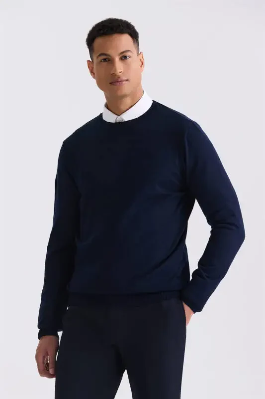 Navy Regular Fit Crew Neck Knitted Sweater - 1