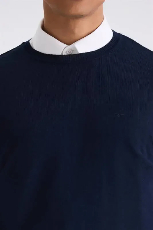 Navy Regular Fit Crew Neck Knitted Sweater - 3