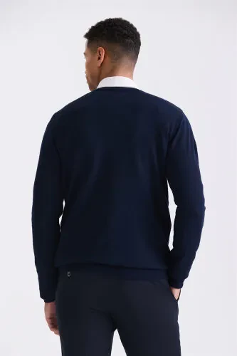 Navy Regular Fit Crew Neck Knitted Sweater - 4