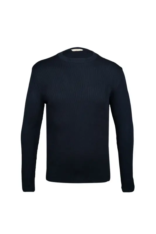 Navy Regular Fit Crew Neck Ribbed Knitwear - 1
