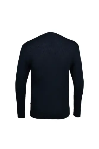 Navy Regular Fit Crew Neck Ribbed Knitwear - HATEMOĞLU (1)