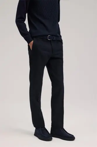 Navy Regular Fit Fabric Trousers - 1