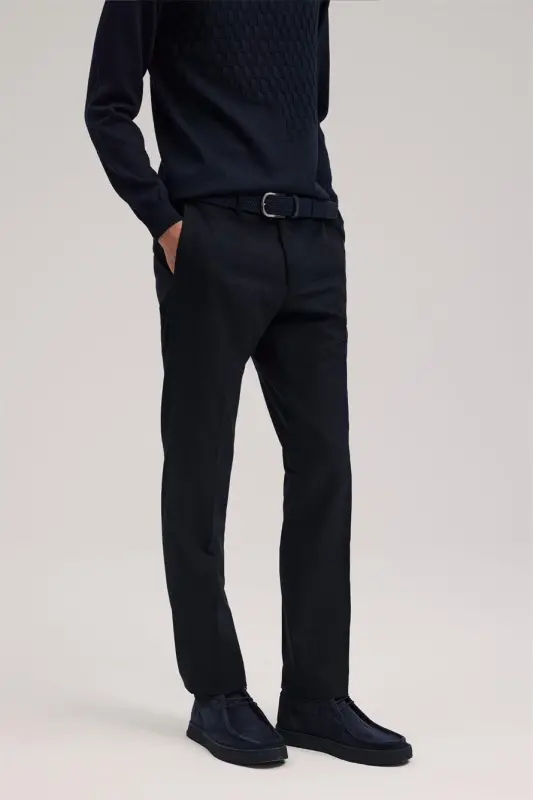 Navy Regular Fit Fabric Trousers - 1
