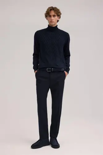 Navy Regular Fit Fabric Trousers - JAKAMEN (1)