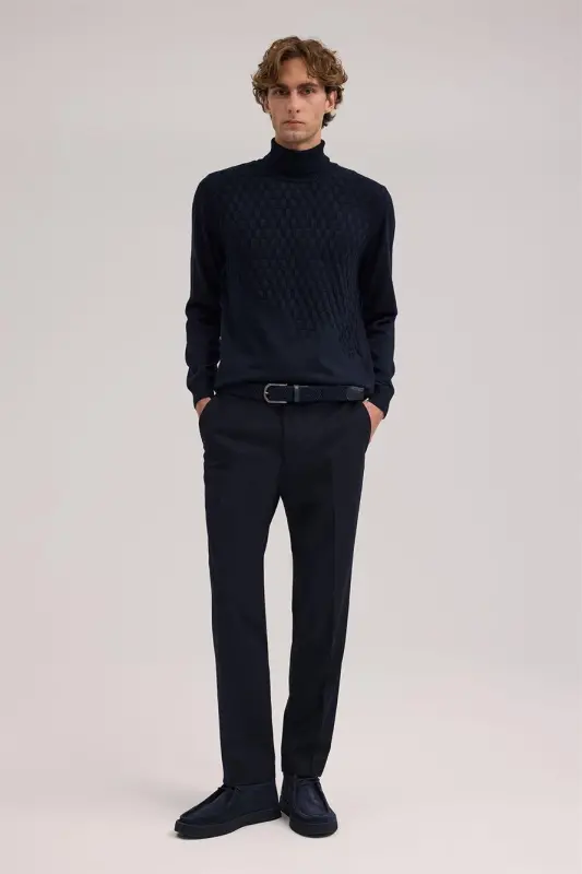 Navy Regular Fit Fabric Trousers - 2