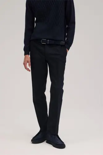 Navy Regular Fit Fabric Trousers - 3