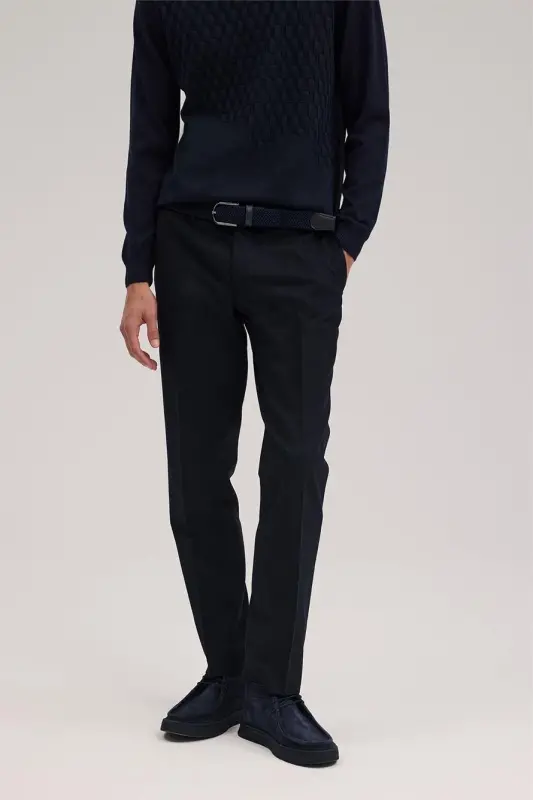 Navy Regular Fit Fabric Trousers - 3