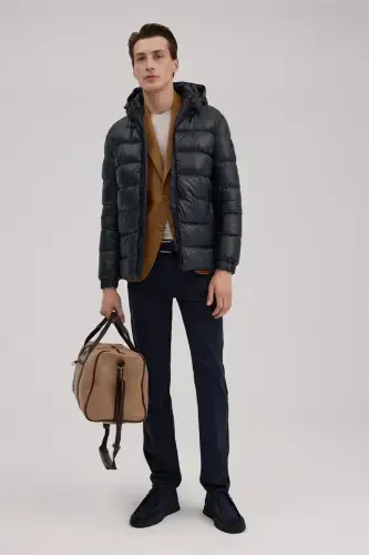 Navy Regular Fit Hooded Padded Winter Coat - 1