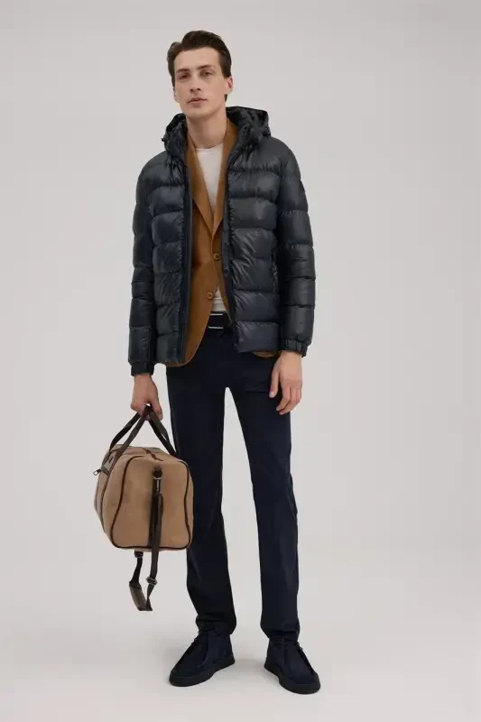 Navy Regular Fit Hooded Padded Winter Coat - 1