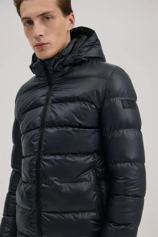 Navy Regular Fit Hooded Padded Winter Coat - 3