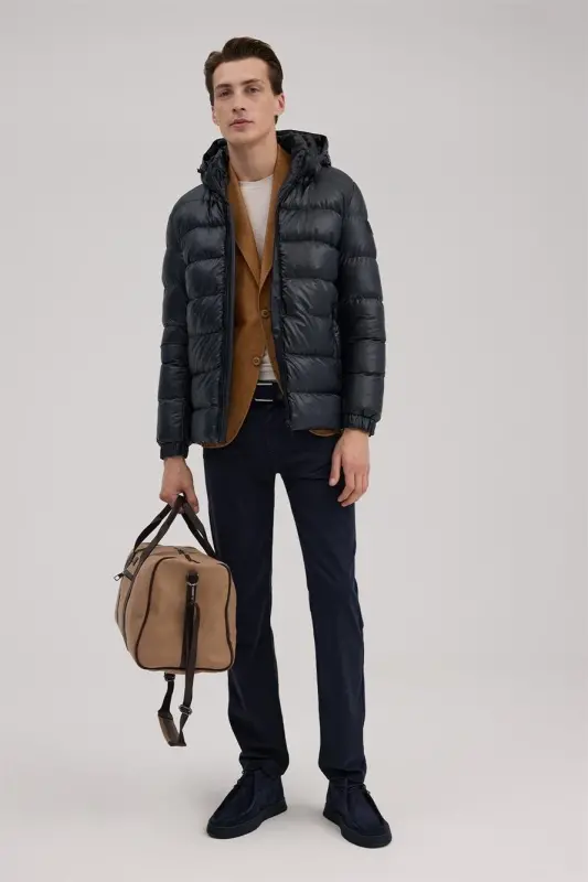 Navy Regular Fit Hooded Padded Winter Coat - 1