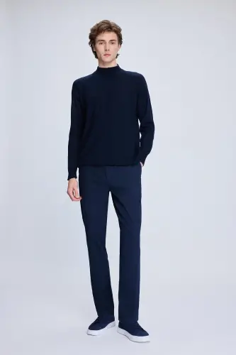 Navy Regular Fit Jacquard Half-Mock Neck Wool Sweater - Navy - HATEMOĞLU (1)