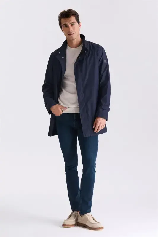 Navy Regular Fit Mandarin Collar Jacket - JAKAMEN