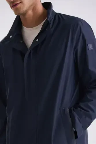 Navy Regular Fit Mandarin Collar Jacket - 2