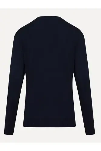 Navy Regular Fit Patterned Crew Neck Woolen Wool Sweater-Navy.A - HATEMOĞLU (1)