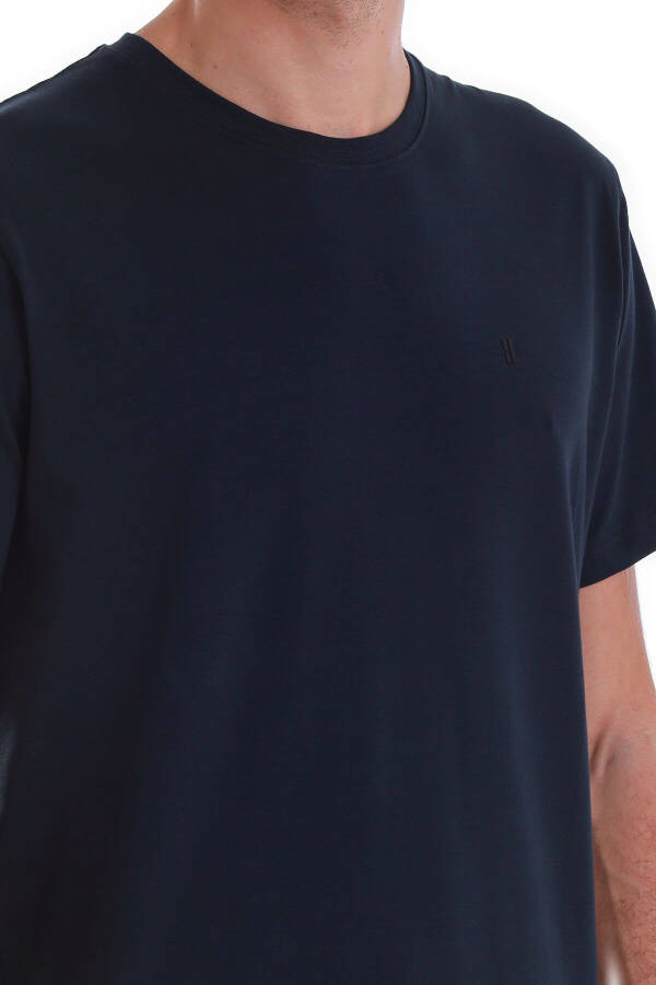 Navy Regular Fit Plain Cotton Crew Neck Knit - 5
