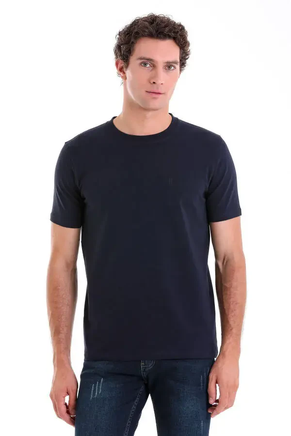 Navy Regular Fit Plain Cotton Crew Neck T-shirt - 1