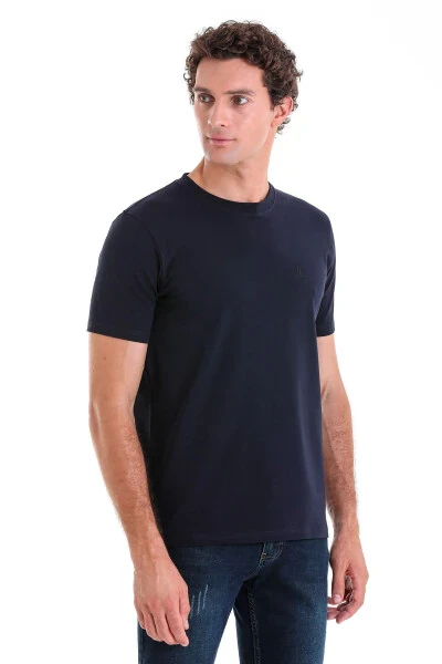 Navy Regular Fit Plain Cotton Crew Neck T-shirt - 3