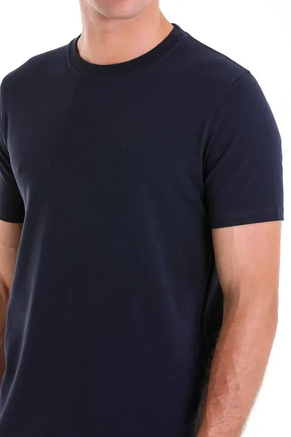 Navy Regular Fit Plain Cotton Crew Neck T-shirt - 6